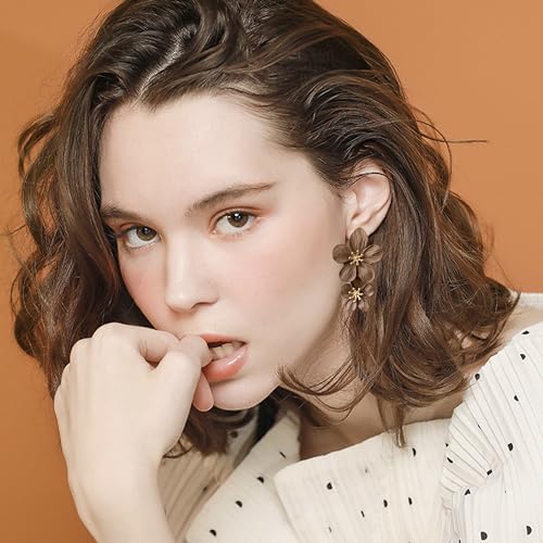 GPASTG Elegant Bohemian Large Metal Double Flower Matt Earring Chic Statement Dangle Drop Wedding Earrings For Women Cute Statement Jewelry Gifts4