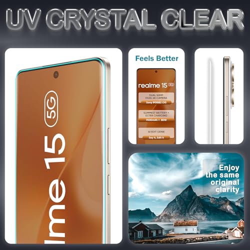 Image of ArmourPro Military Grade UV Tempered Glass Compatible For Realme 15 5G (6.8 Inch) With Easy UV Installation Kit | Edge To Edge Coverage | Crystal Clear, Pack of 2