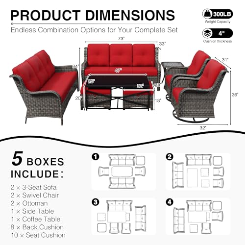 Image of Joyside 8 Piece Wicker Patio Furniture Set, Outdoor Swivel Rocker Patio Chairs with High Back, Deep Seating, Wide Armrest, Thickened Cushions, Outdoor Furniture for Deck, Porch Use