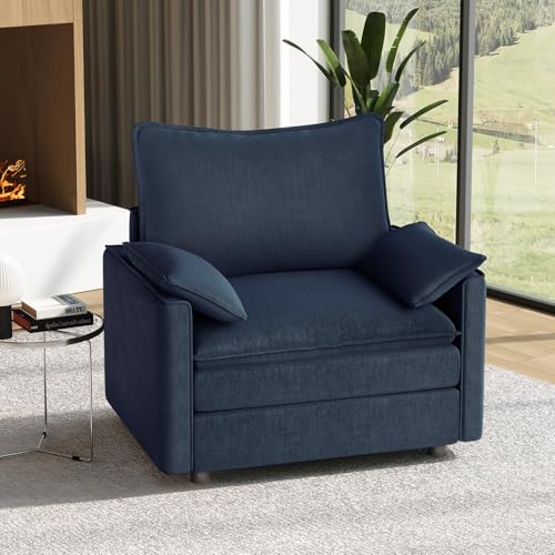 Image of Vesgantti 40 inch Single Seat Sofa, Comfy Cloud Couch Deep Seat Upholstered Couch Chenille Modern Sofa with Armrest Pillow, Easy Assembly for Living Room, Bedroom and Apartment, Blue
