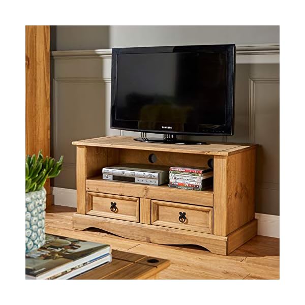 Home Source TV Stand Entertainment Unit Solid 2 Drawer Corona Television Cabinet