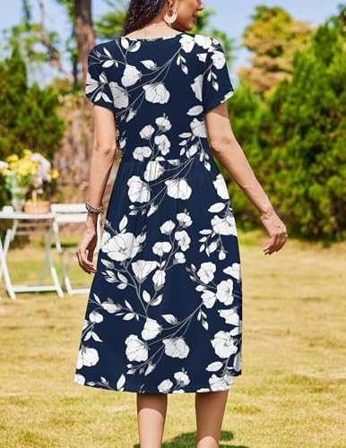 Image of Zeagoo Womens Summer Dresses Casual Aline Midi Dress Short Sleeve Floral Tshirt Dress Flowy Beach Sundresses with Pockets