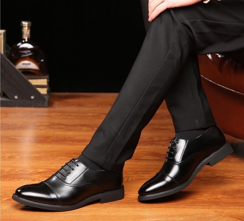 Mens Leather Formal Dress Shoes Lace Up Cap Toe Non Slip Rubber Sole Low Top Prom Wedding Shoes for Special Occasions3