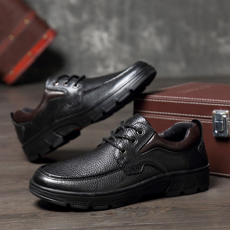 Men Low Top Non Slip Walking Shoes Classic Lace Up Work PU Leather Shoes Platform Height Increase Oxford4