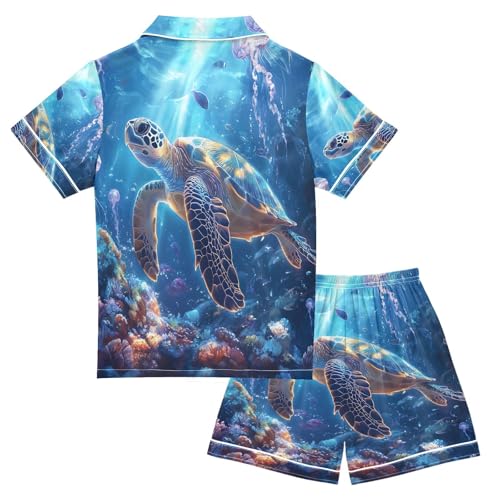 Blue Sea Turtle Art Pajamas Set Summer Button Down Sleepwear Pjs Sets Comfy Loungewear2