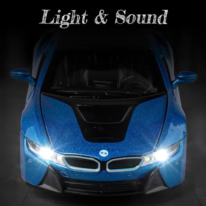 Image of Scale1:32 B.M.W i8 - Red Alloy Diecast Pullback Metal Car Toy with Sound Light & Opening Doors - Best Gift Toy for Kids