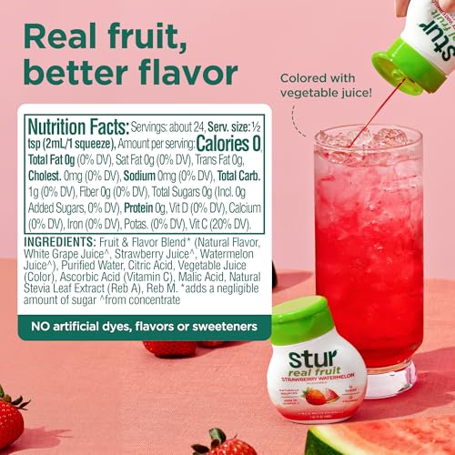 Image of Stur Liquid Water Enhancer | Strawberry Watermelon | Naturally Sweetened | High in Vitamin C & Antioxidants | Sugar Free | Zero Calories | Keto | Vegan | 5 Bottles, Makes 120 Drinks