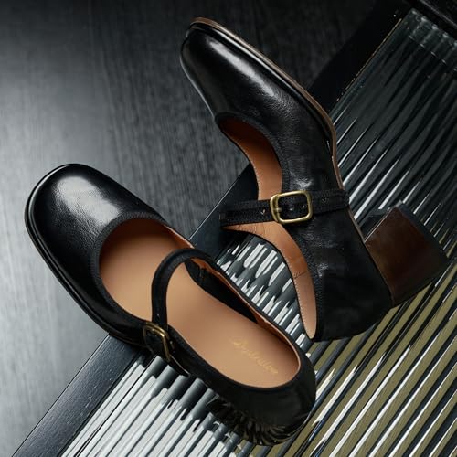 Women Retro Mary Janes Chunky Heel Round Toe Mary Jane Shoes Pumps Vintage Block Heel Ankle Strap Dress Shoes Matte Classic Casual Comfy Wedding Party 4-11 M US2