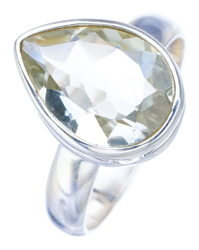 Bague améthyste verte naturelle argent 925 faite main taille 53 F2443