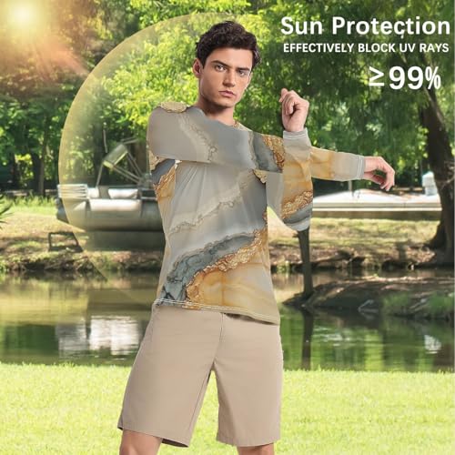 Marble Beige Yellow UPF 50+ Sun Shirts for Men Loose Crew Neck Round Neck UV Protective Clothing Water Fishing4