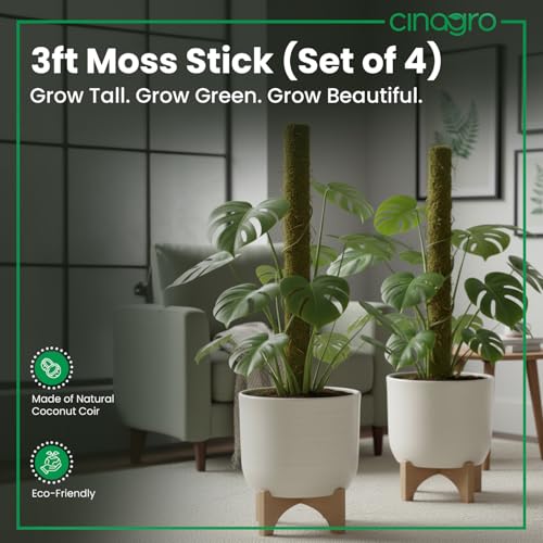 Image of CINAGRO 3ft Natural Coir Moss Stick for Plant Support, Set of 4, Grass Pole | Aesthetic Garden Decor for Climbing Plant, Eco-Friendly, Biodegradable