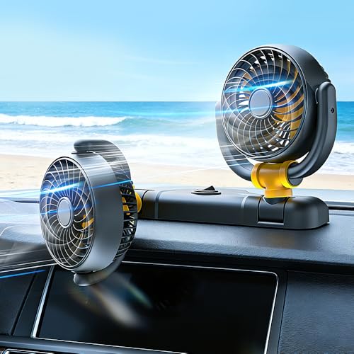 PLLYPE Ventilateur de voiture 12 V avec ventouse rotative à 360 °, ventilateur de voiture avec allume-cigare, puissant et silencieux pour camion, SUV,...