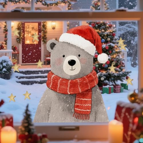 WandSticker4U®- Fensterbilder Weihnachten Kinder selbstklebend BÄR...