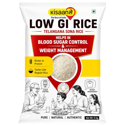 Image of KisaanSay Sugar Control Rice- Telangana Sona Rice (5 KG) | Lab Tested Low Glycemic| Diabetes-Friendly | Unpolished | High in Fiber & Nutrients | Traditionally Milled | Lightweight & Non-Sticky | supports healthy weight & blood sugar