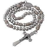 HanlinCC Mens Stainless Steel 8mm Beads Paracord Rosary with Stainless steel Miraculous Center and...