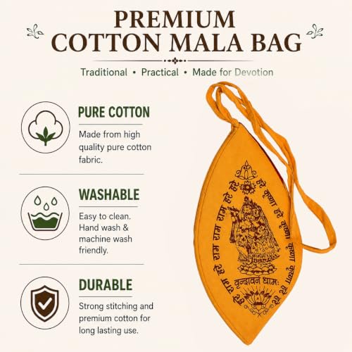 Image of Tulsi Mala Original with Gomukhi Japa Mala Bag | Tulsi Mala 108 Beads Original with Jap Mala Jholi | Tulasi Mala and Japa Mala Bag | Pack of 2 Items