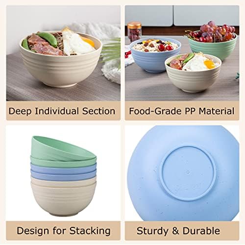 Orrdiffi Set of 6 Cereal Bowl,24 OZ Plastic Soup Bowls,Dishwasher & Microwave Safe, Non-Toxin, BPA Free and Healthy for Kids Adult Perfect for Party,Breakfasts, Noodles,Pasta, Salads, Soups