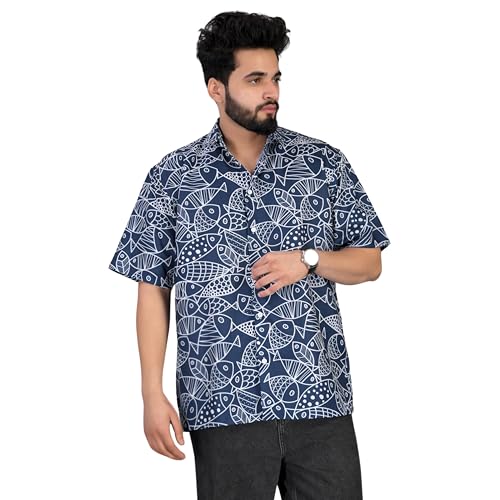 Image of Half Sleeve Relaxed Fit Men's Casual Shirt | Cotton Blend Oversized Shirts for Men Loose fit | Oversized Printed Shirts for Men | Men's Half Sleeve Relaxed Fit Shirt Fashion