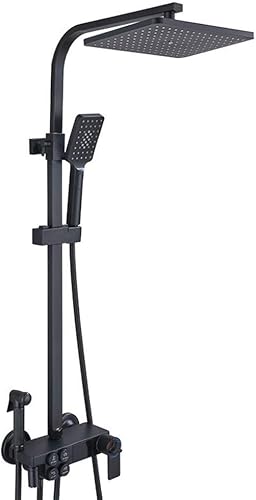 Termostático mezclador de lluvia negro mate, juego de grifo de ducha expuesto para montaje en la pared con cabezal de ducha, ducha de mano, boquilla