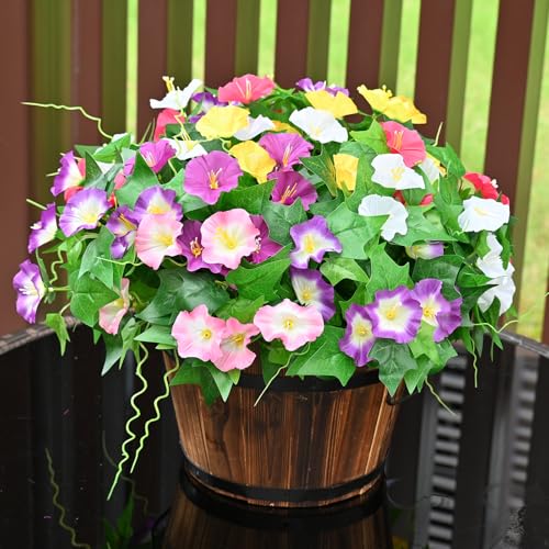 Artificial Flowers for Outdoor Indoor Spring Summer Decoration,Fake Plants Greenery Planter Porch Patio Yard Balcony 6 Bundles (Mix Pink Red Purple Yellow Whihte)