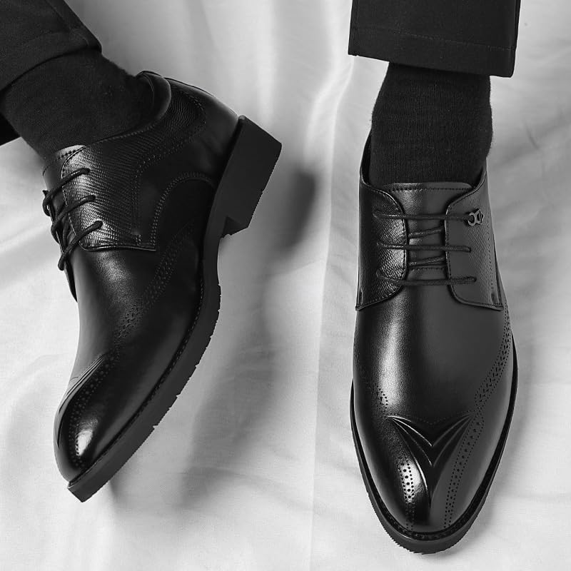 Mens Brown Oxfords Lace-up Business Casual Dress Shoes Waterproof Business Formal Derby Shoes(6)4