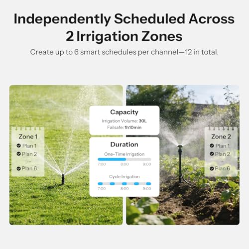 Image of SONOFF SWV-ZF2U Hydro DUO Zigbee Smart 2 Zone Sprinkler Timer, Brass Inlet, IP65, Type-C & 4 AA Battery Powered, Weather-Adaptive with Flow Meter for Garden, Requires Zigbee Hub, Compatible with HA