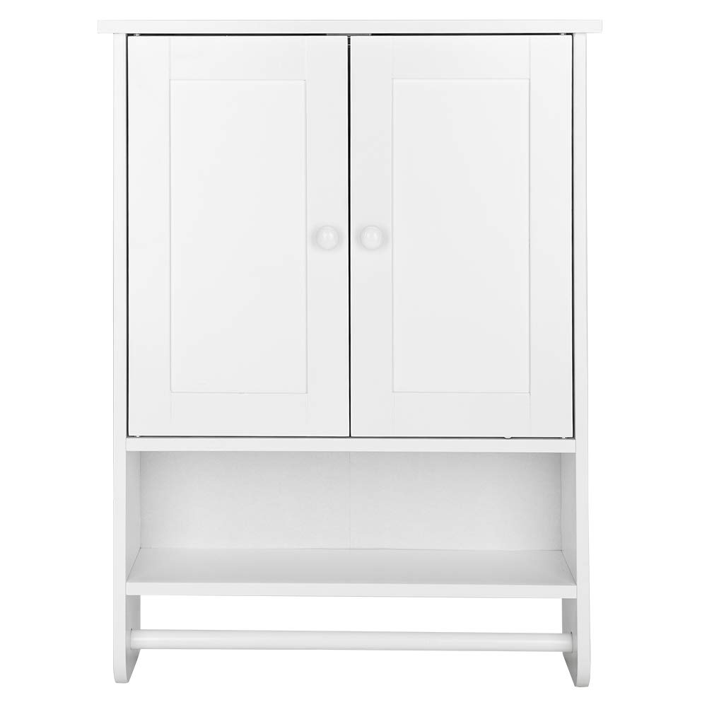 Huedimboene Bathroom Cabinet Wall Mounted 2-Door with Storage Shelves, Wooden Medicine Cabinets with Towel Bar, Space Saver Storage Cabinets Over The Toilet for Bathroom&Living Room, White