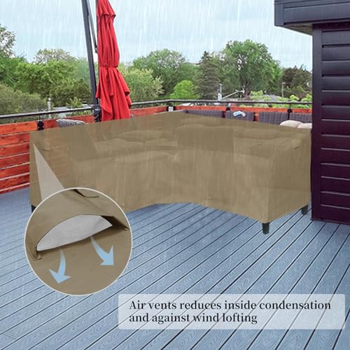 Image of Easy-Going 600D Patio V-Shaped Sectional Sofa Cover, Waterproof Outdoor Sectional Cover,Heavy Duty Garden Furniture Cover with Air Vent 89 inch L (on Each Side) x 33.5 inch D x 31 inch H, Camel