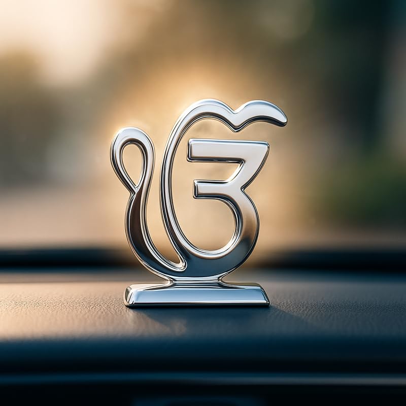 UNIq Ek Onkar Spiritual Idol Silver Decorative Showpiece Dashboard God Statue Home Temple Murti Pooja Decor Gift for Home Positive Energy Decor Vastu Blessing Car Dashboard Idol-image-34
