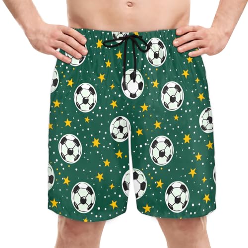 Men's Swim Trunks Size S Soccer Decal with Mesh Lining Soft Breathable Quick Dry Beach Shorts Bright Green