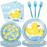 gisgfim 96 Pcs Duck Plates and Napkins Rubber Duck Themed Disposable Plates Set Party Supplies Birthday Baby Shower Decorations for 24 Guests