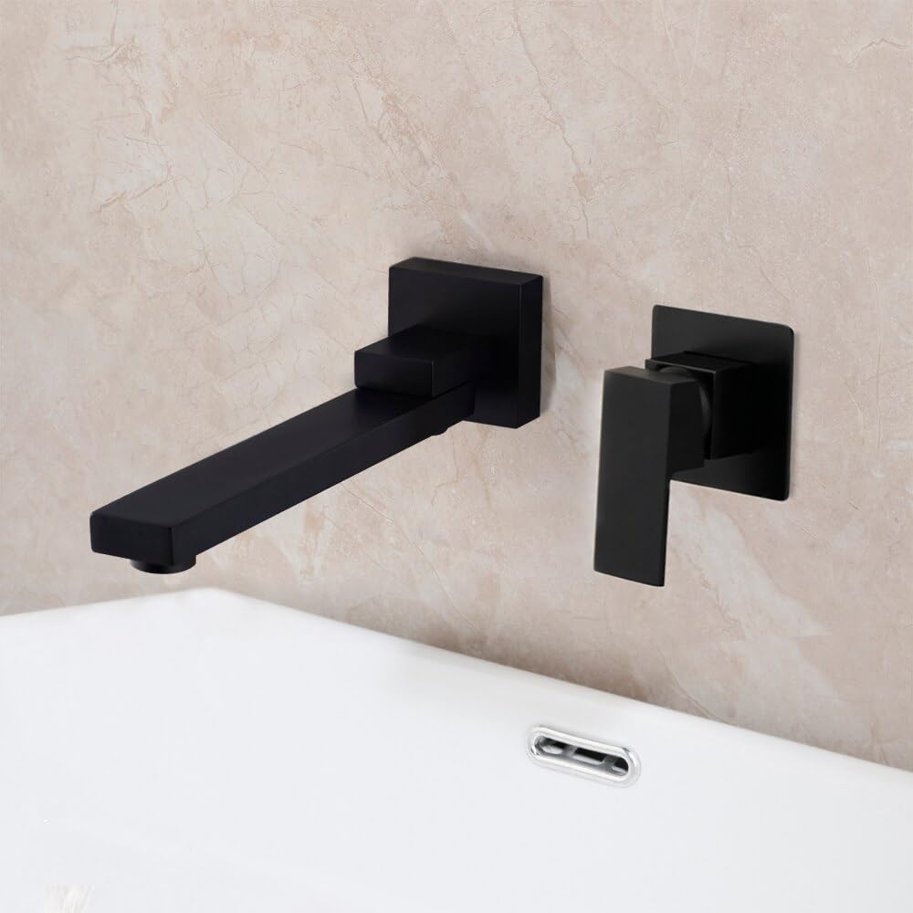 Mitigeur chaud et froid mural au fini noir mat d'architecte pour robinets de lavabo Nero