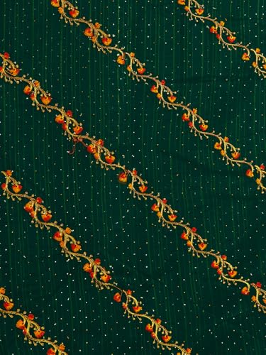 Image of Satrani Women's Georgette Embroidery & Stone Work Saree with Unstitched Blouse Piece