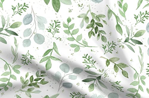 Spoonflower FI-F86-D7463028-1Y Fabric - Watercolor Leaves Pattern Eucalyptus Sage Green Greenery Printed thumb #4