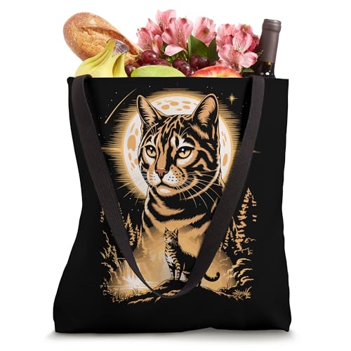 Bolso tote con escena nocturna de bosque y cascada de gato bengalí Moonlight miniatura 4