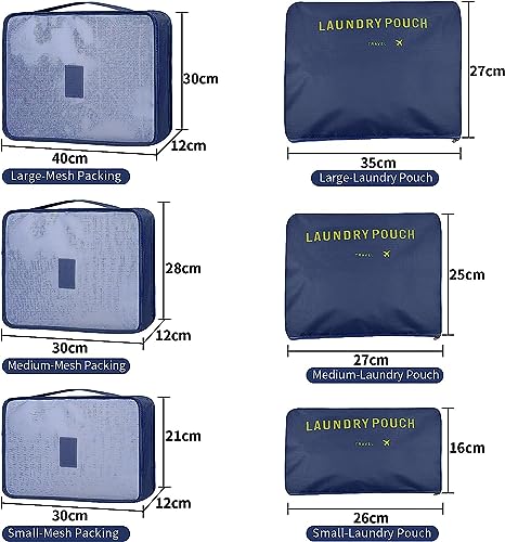 Image of 6 in 1 Polyester Secret Pouch Travel Bag Packing Cubes Laundry Bag with Undergarments & Cloth Storage Organizer Travelling Set /Suitcase Cloth Cube Bag (6 PC SET DARK BLUE)