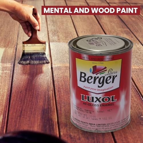 Image of Berger Luxol Hi Gloss Enamel Paint Smoke Grey 500 ml | Fast Drying & Easy to Apply | High Gloss Finish for Elegant Look | Ideal for Fresh Painting & Repainting | Durable Interior & Exterior Use