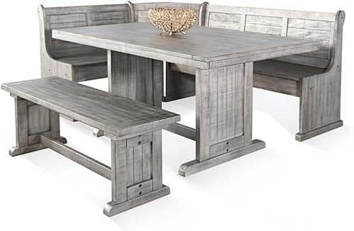 Pemberly Row Juego de comedor de 4 piezas de madera, rectangular en gris alpino (36 pulgadas de alto x 75 pulgadas de ancho x 56 pulgadas de