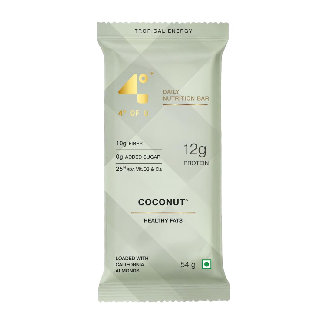 4 Degrees of U Women’s Wellness Protein Bar, Shredded Coconut | 12g Protein with No Added Sugar | 10g High Fibre, Calcium & Vitamin D3, Pack of 6 (54g each)