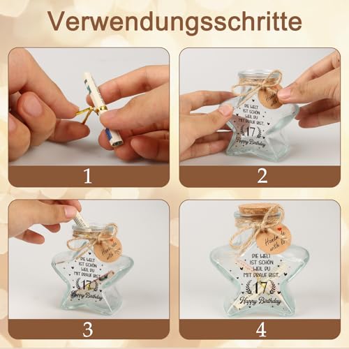 Giftota 17 Geburtstag Mädchen Junge, LED Flaschenlicht Sternform mit Korken, Geldgeschenke Geburtstag 17, Coole Geburtstag Tischdeko, Geschenkideen Geburtstagsgeschenk für Tochter, Sohn, Schwester