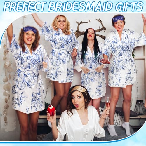 Berlune 6 Pcs Something Blue Before I Do Bride Bridesmaids Robe Set Wedding Getting Ready Blue Floral Bachelorette Party Robes Beach Pool Swimsuit3