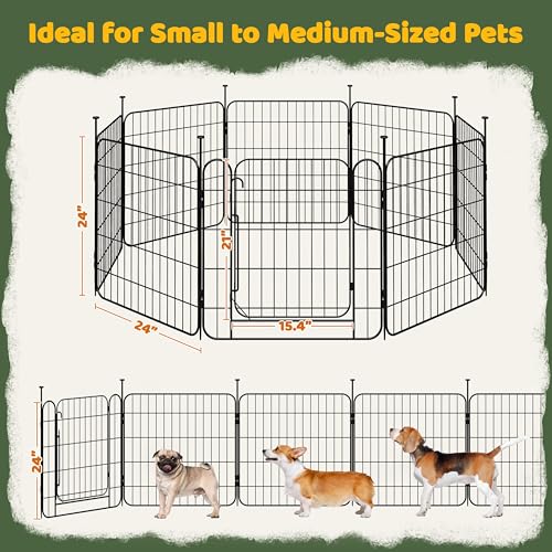 Image of Yaheetech 24in 8-Panel Expandable Dog Playpen for Puppy /Small Animals | Durable Metal Frame, Safety Lock Door, Floor Protectors, No-Tool Assembly, Foldable Portable for Indoor Yard RV Camping