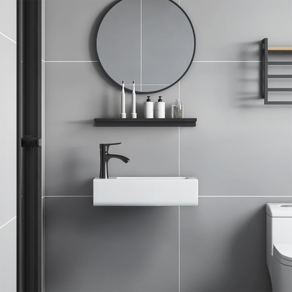 Wall Mounted Ceramic Bathroom Sink Small Rectangular Vessel Sink, Modern Porcelain Wash Basin Left Hand, White Vanity Sink For Tiny Space