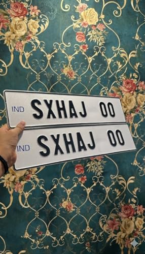 Image of Car Number Plate Set | Die-Pressed | IND Font & Hologram | Non-HSRP | Radium White | Front & Rear Plates 19.75 Inch Plates.