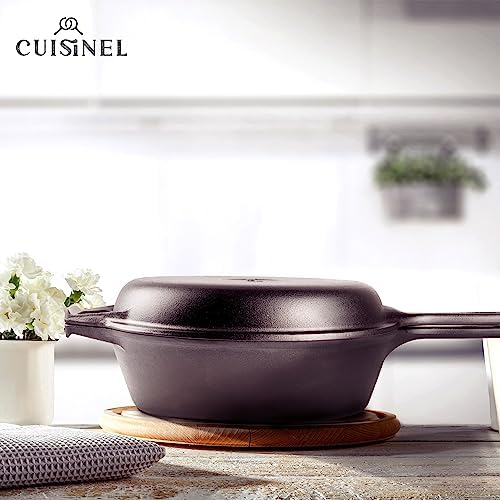 Cuisinel Cast Iron Skillet + Lid - 2-In-1 Multi Cooker - Deep Pot + Frying Pan - 3-Qt Dutch Oven - Pre-Seasoned Oven Cookware - Works for Bread, Indoor/Outdoor, Grill, Stovetop and Induction - Thumbnail 3
