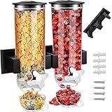 2 Pack Cereal Dispensers, Wall Mounted Food Dispenser Large Capacity Candy Dispenser, Double Dry Food Dispensers Wall Mount, Grain Dispenser for Kitchen Storage Oatmeal Snack Coffee Beans Candy, Black