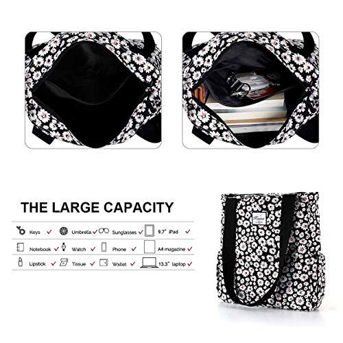 Image of KAMO Floral Tote Bag - Waterproof Lightweight Handbags Travel Shoulder Bag for Hiking Yoga Gym Swimming Travel Beach