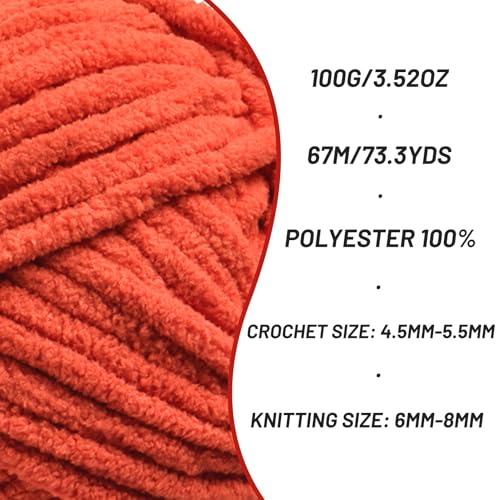 Image of 2 Pack Chunky Chenille Yarn for Crocheting, Baby Yarn for Crocheting Soft Blankets, Bulky Yarns for Crochet Amigurumi, 200g (148.7yds) Fluffy Velvet Yarns for Hand Knitting (2 Orange)