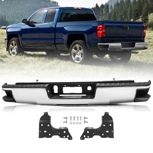 Aosky Chrome Steel Rear Step Bumper Assembly Replacement for 2014-2018 Chevy Silverado/GMC Sierra 1500 without Dual Exhaust without Sensor Holes GM1103176