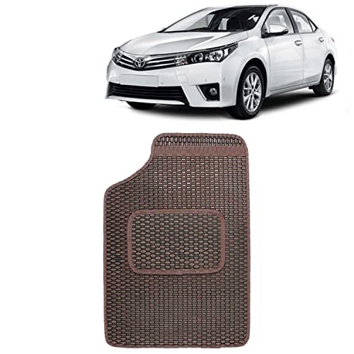 Image of Kingsway Dotted Design Car Floor Foot Mats Universal Fit for Toyota Corolla Altis, Model Year : 2013-2019, Water and Dustproof, Color Brown, Set of 5 Pieces